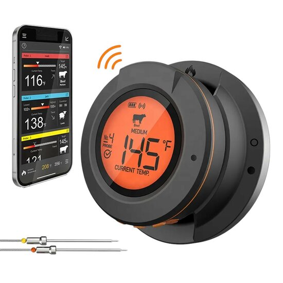 Kamado Thermometer met Dome Temperatuur en 2 Probes voor Kernmeting