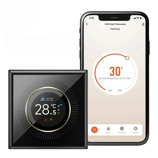Wifi Inbouw Thermostaat met Draaiknop voor C.V. Installatie (zwart)