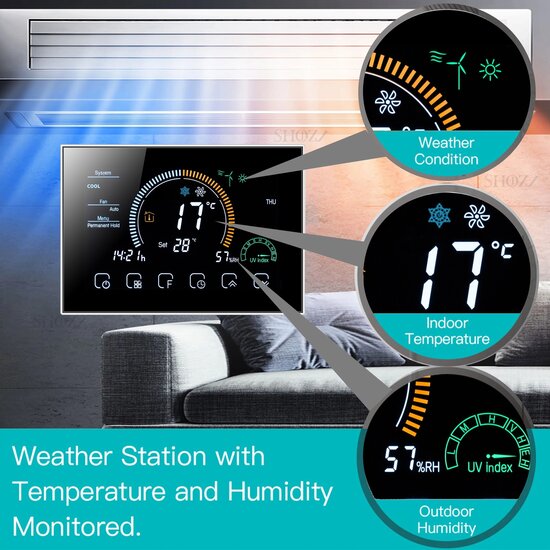 Wifi Inbouw Thermostaat met Touchscreen voor Electrische verwarming  (zwart)