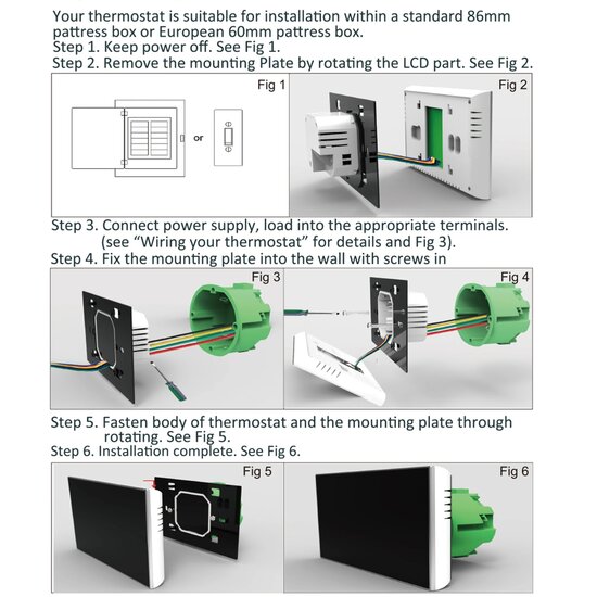 Wifi Inbouw Thermostaat met Touchscreen voor Electrische verwarming  (zwart)