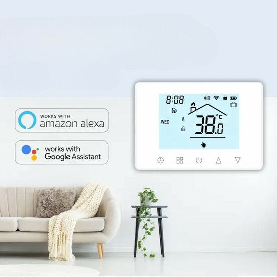 Wifi Draadloze Thermostaat met Touchscreen voor c.v. en boiler verwarming (wit)