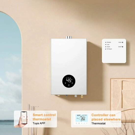 Wifi Draadloze Thermostaat met Touchscreen voor c.v. en boiler verwarming (wit)