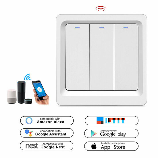Smart Zigbee Lichtschakelaar Wit 3-knoppen