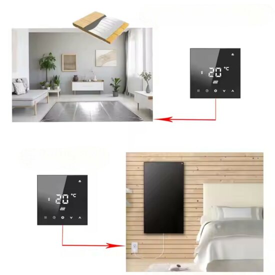 Wifi Inbouw Thermostaat met Touchscreen voor C.V. Installatie (zwart)