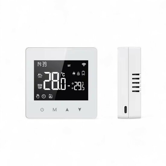 Zigbee Wifi Opbouw Thermostaat met Touchscreen voor C.V. Installatie (zwart/wit)