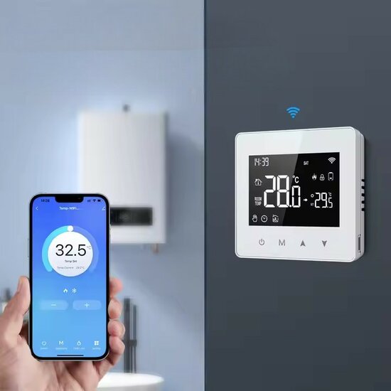 Zigbee Wifi Opbouw Thermostaat met Touchscreen voor C.V. Installatie (zwart/wit)