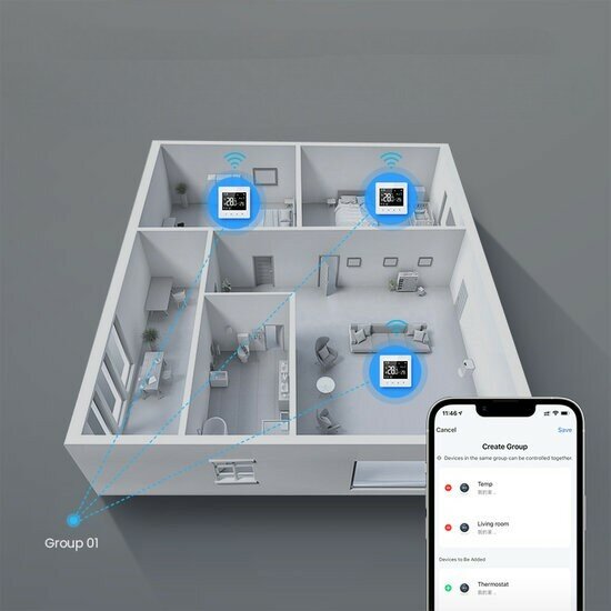 Zigbee Wifi Opbouw Thermostaat met Touchscreen voor C.V. Installatie (zwart/wit)
