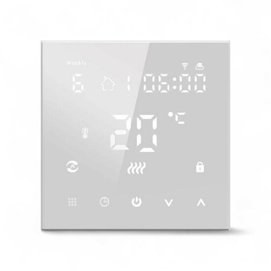 Thermostat encastr&eacute; Wifi avec &eacute;cran tactile pour chauffage au sol &eacute;lectrique et infrarouge (blanc)