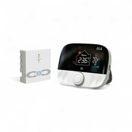 Wifi Draadloze Thermostaat met Draaiknop voor C.V. Installatie (zwart/grijs)