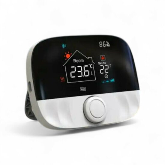 Wifi Draadloze Thermostaat met Draaiknop voor C.V. Installatie (zwart/grijs)
