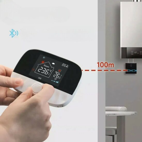 Wifi Draadloze Thermostaat met Draaiknop voor C.V. Installatie (zwart/grijs)