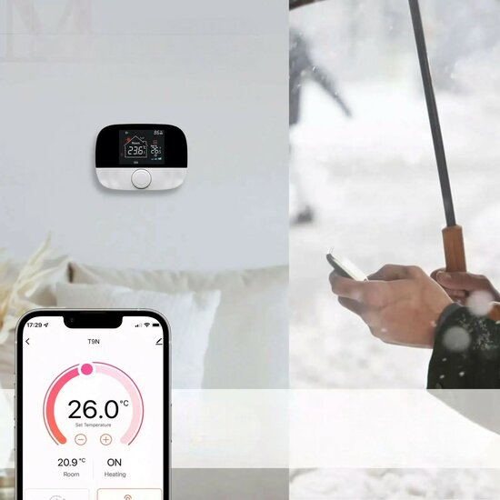 Wifi Draadloze Thermostaat met Draaiknop voor C.V. Installatie (zwart/grijs)