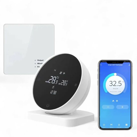 Wifi Draadloze Thermostaat met Touchscreen voor C.V. Installatie (zwart/wit)
