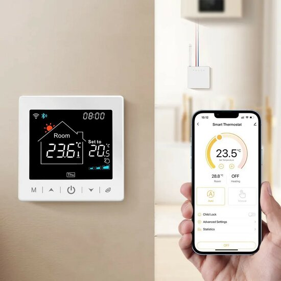 Wifi Draadloze Thermostaat met Tiptoetsen voor C.V. Installatie (zwart/wit)