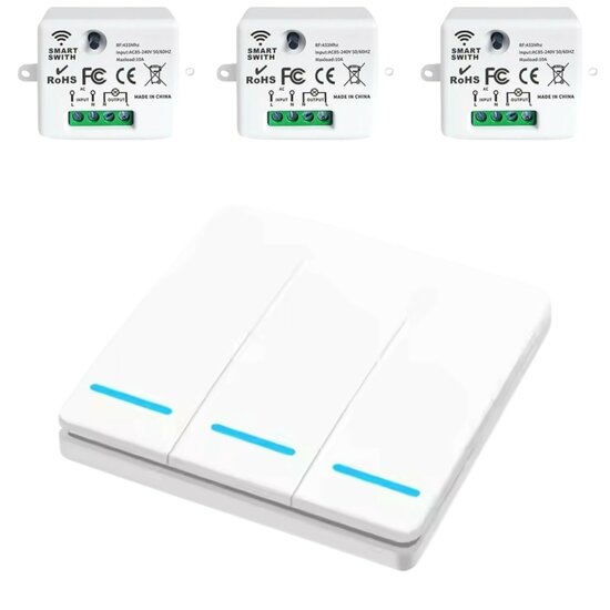 RF 433Mhz Slimme Draadloze Schakelaar Wit (3-knoppen) - SET
