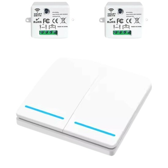 RF 433Mhz Slimme Draadloze Schakelaar Wit (2-knoppen) - SET