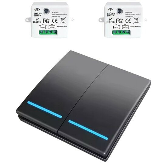 RF 433Mhz Slimme Draadloze Schakelaar Zwart (2-knoppen) - SET