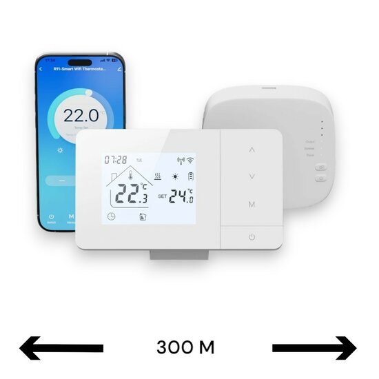Wifi Draadloze Thermostaat met Tiptoetsen voor C.V. Installatie (zwart)