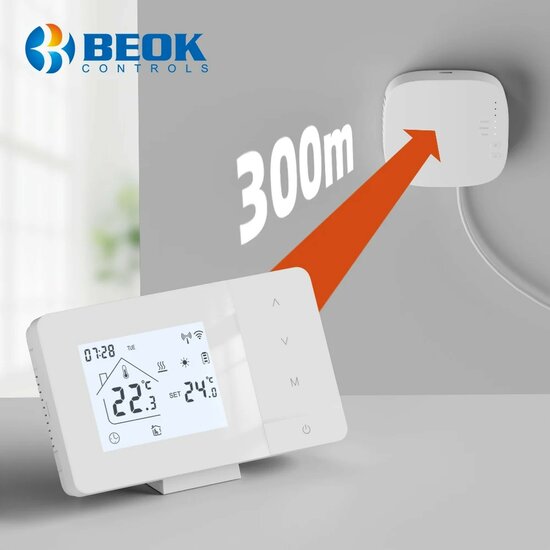 Wifi Draadloze Thermostaat met Tiptoetsen voor C.V. Installatie (zwart)