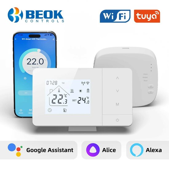 Wifi Draadloze Thermostaat met Tiptoetsen voor C.V. Installatie (zwart)