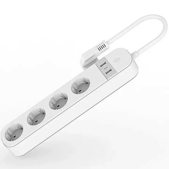 Schuko Wifi stekkerblok 4 Stopcontacten + 2x USB + 1 x USB-C