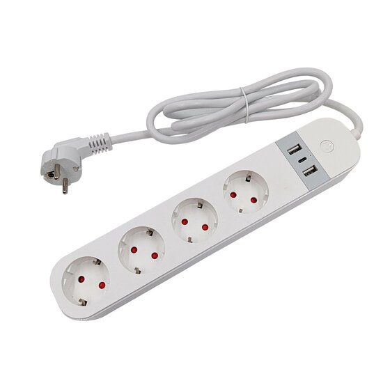 Schuko Wifi stekkerblok 4 Stopcontacten + 2x USB + 1 x USB-C PD