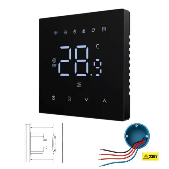 WiFi Einbau-Thermostat mit Touchscreen f&uuml;r Heizung (schwarz)