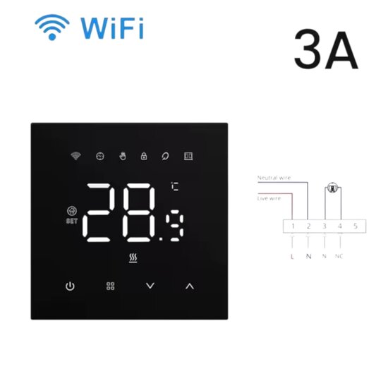 WiFi Einbau-Thermostat mit Touchscreen f&uuml;r Heizung (schwarz)