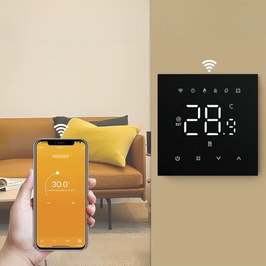WiFi Einbau-Thermostat mit Touchscreen f&uuml;r Heizung (schwarz)
