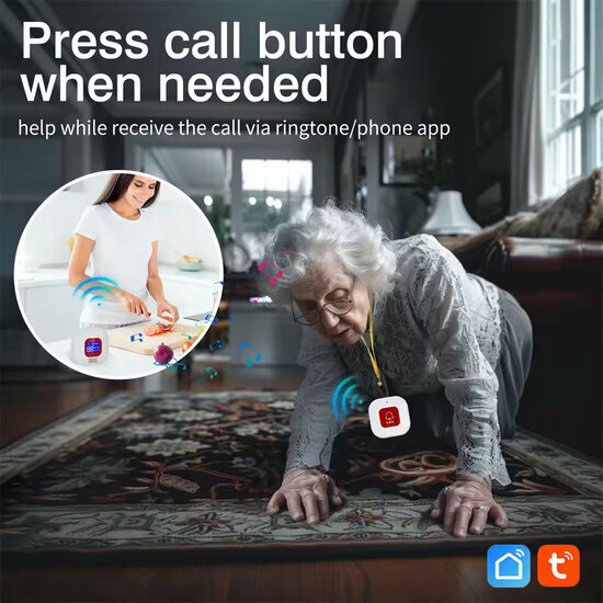 Boutons SOS (2x) pour les personnes &acirc;g&eacute;es Comprend un moniteur externe indiquant le niveau de charge du r&eacute;cepteur