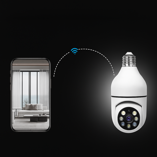 Cam&eacute;ra de s&eacute;curit&eacute; Wifi 360&deg; pivotante E27 avec connexion 2,4 Ghz (Tuya)