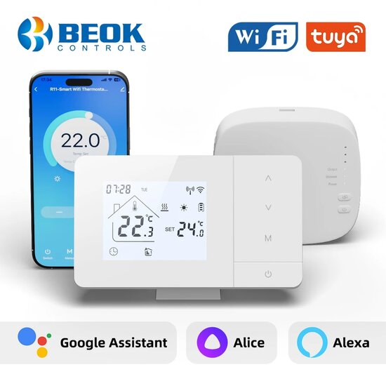 Wifi Draadloze Thermostaat met Tiptoetsen voor C.V. Installatie (zwart)