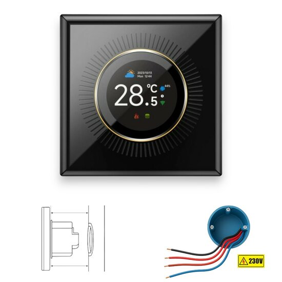 Wifi Einbau-Thermostat mit Drehschalter f&uuml;r Zentralheizungsanlage (schwarz)