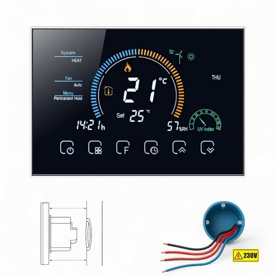 Wifi Inbouw Thermostaat met Touchscreen voor C.V. Installatie (zwart)