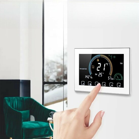 Wifi Inbouw Thermostaat met Touchscreen voor C.V. Installatie (wit)