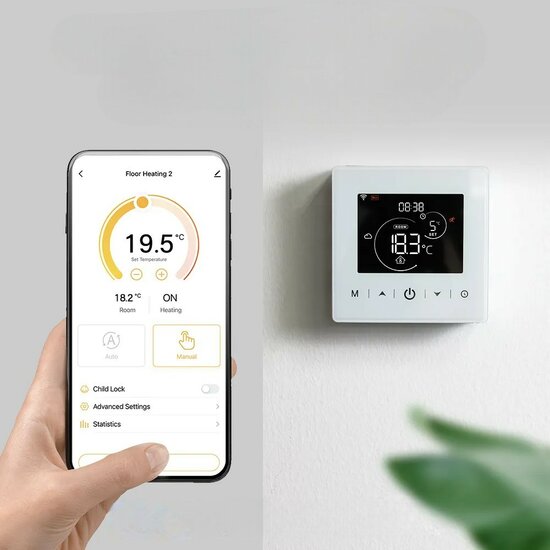 Wifi Opbouw Thermostaat met Touchscreen voor C.V. Installatie (met statistieken)