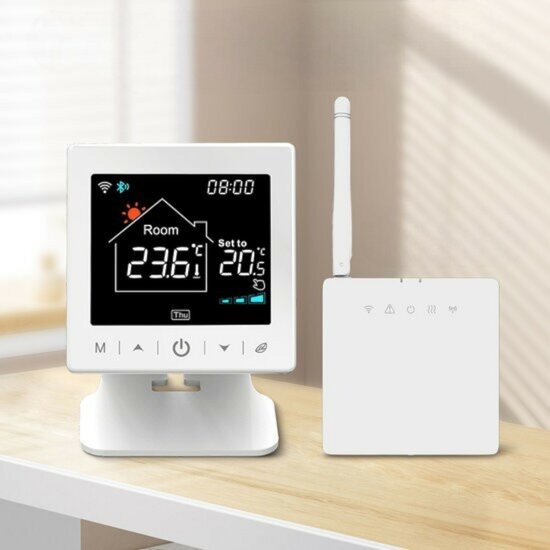WiFi Wireless Thermostat with Touch Buttons for Heating (black/white)