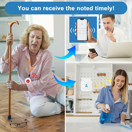 SOS Alarmset inclusief Zwart Horloge voor Ouderen (Inclusief Extern Display)