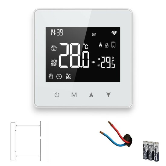 Thermostat mural Wifi avec &eacute;cran tactile pour installation C.V. (noir/blanc)