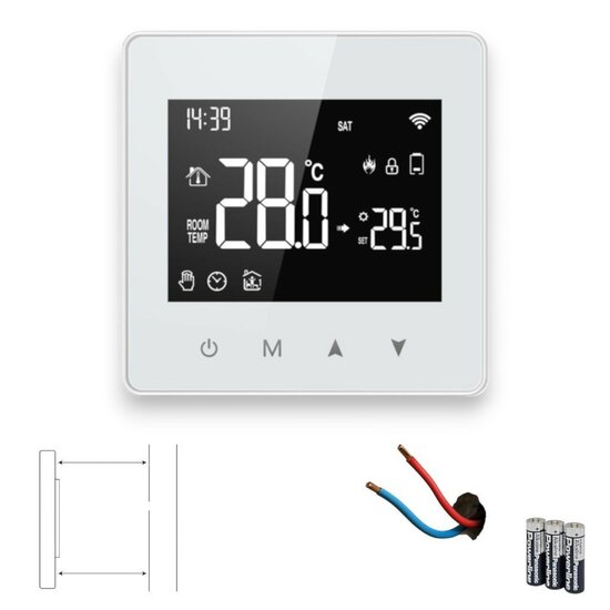 Thermostat mural Wifi Zigbee avec &eacute;cran tactile pour installation C.V. (noir/blanc)