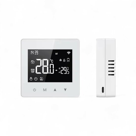 Thermostat mural Wifi Zigbee avec &eacute;cran tactile pour installation C.V. (noir/blanc)