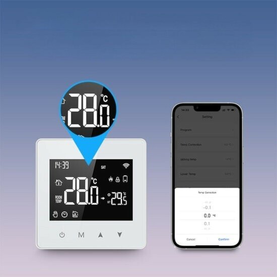 Thermostat mural Wifi Zigbee avec &eacute;cran tactile pour installation C.V. (noir/blanc)