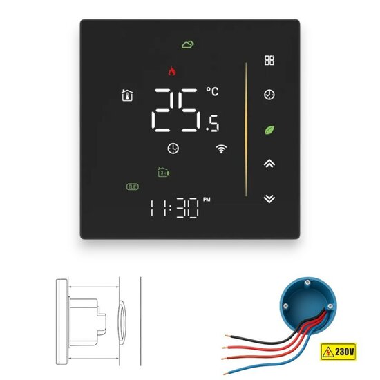 Wifi Inbouw Thermostaat met Touchscreen voor C.V. Installatie (zwart) M1