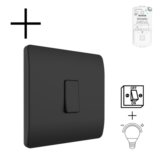 Draadloze Wandschakelaar Zwart (Batterij) 1-Voudig Aan/Uit + dimmer - Set