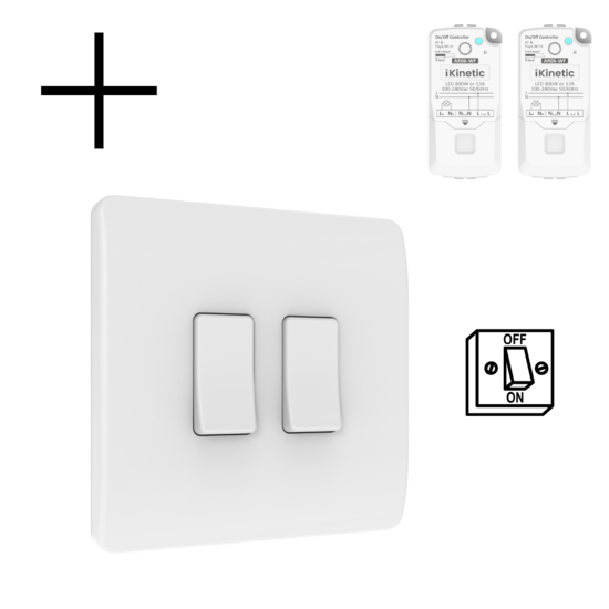 Draadloze Wandschakelaar Wit (Batterij) 2-Voudig Aan/Uit - Set