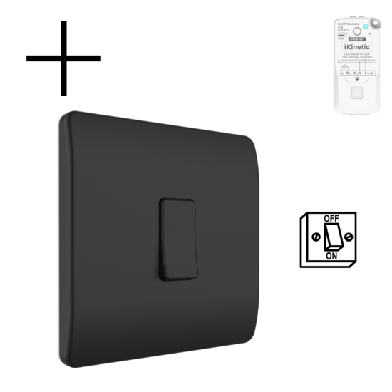 Draadloze Wandschakelaar Zwart (Batterij) 1-Voudig Aan/Uit - Set