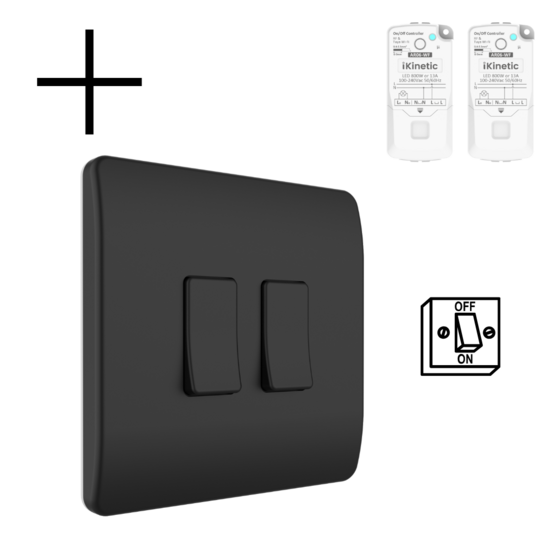 Draadloze Wandschakelaar Zwart (Batterij) 2-Voudig Aan/Uit - Set