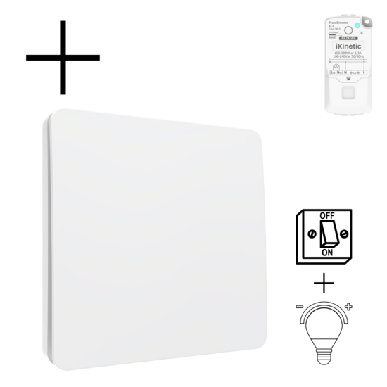Draadloze Wandschakelaar Wit (Kinetisch) 1-Voudig Aan/Uit + Dimmer - Set