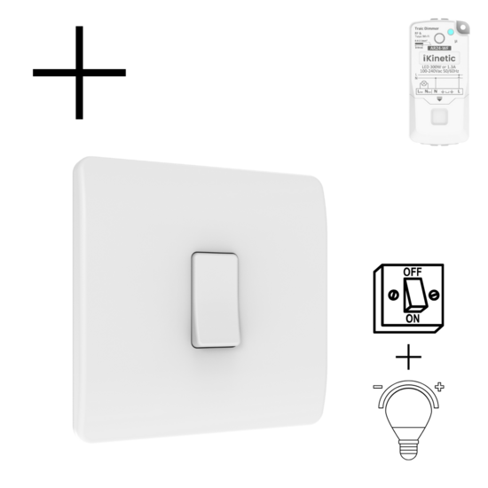 Draadloze Wandschakelaar Wit (Batterij) 1-Voudig Aan/Uit + dimmer - Set