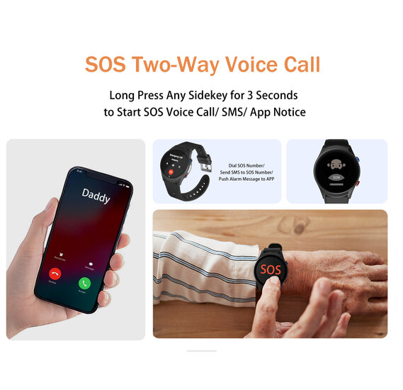 SOS Horloge 2-knops met 2-weg communicatie en hartslagmeter (GPS)